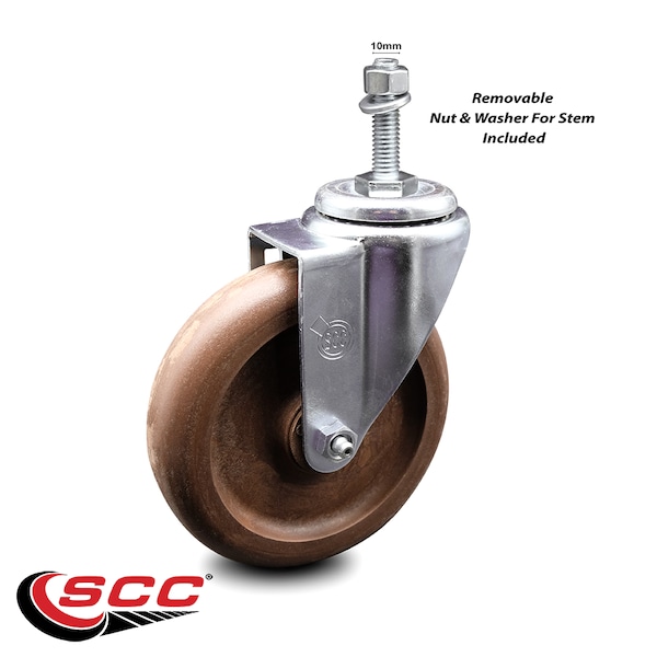 5 Inch High Temp Glass Filled Nylon Wheel Swivel 10mm Threaded Stem Caster SCC